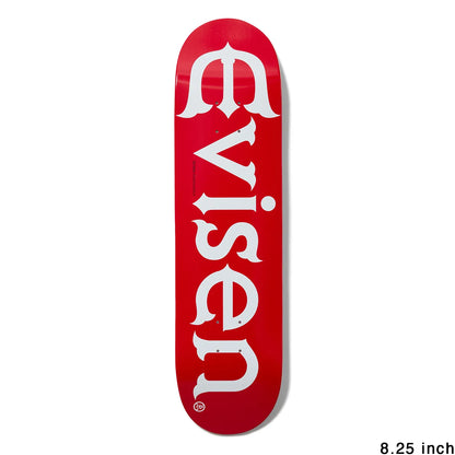 日本で最も人気のスケートブランド「EVISEN(ゑびせん)」のTEAMモデルのスケボー・スケートボードデッキ「EVI LOGO RED / 8.25インチ」のボトム面メイングラフィックの写真