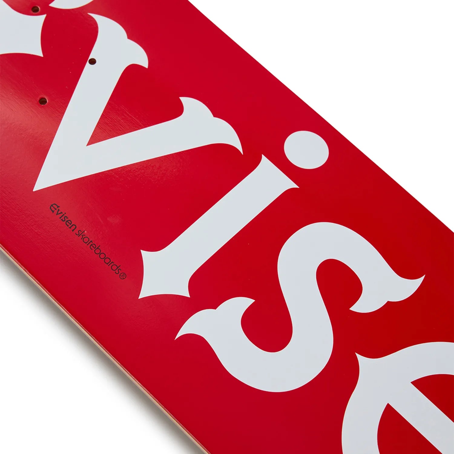 日本で最も人気のスケートブランド「EVISEN(ゑびせん)」のTEAMモデルのスケボー・スケートボードデッキ「EVI LOGO RED / 8.25インチ」のボトム面の中央の写真