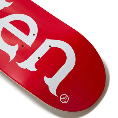 日本で最も人気のスケートブランド「EVISEN(ゑびせん)」のTEAMモデルのスケボー・スケートボードデッキ「EVI LOGO RED / 8.25インチ」のボトム面のテール側の写真