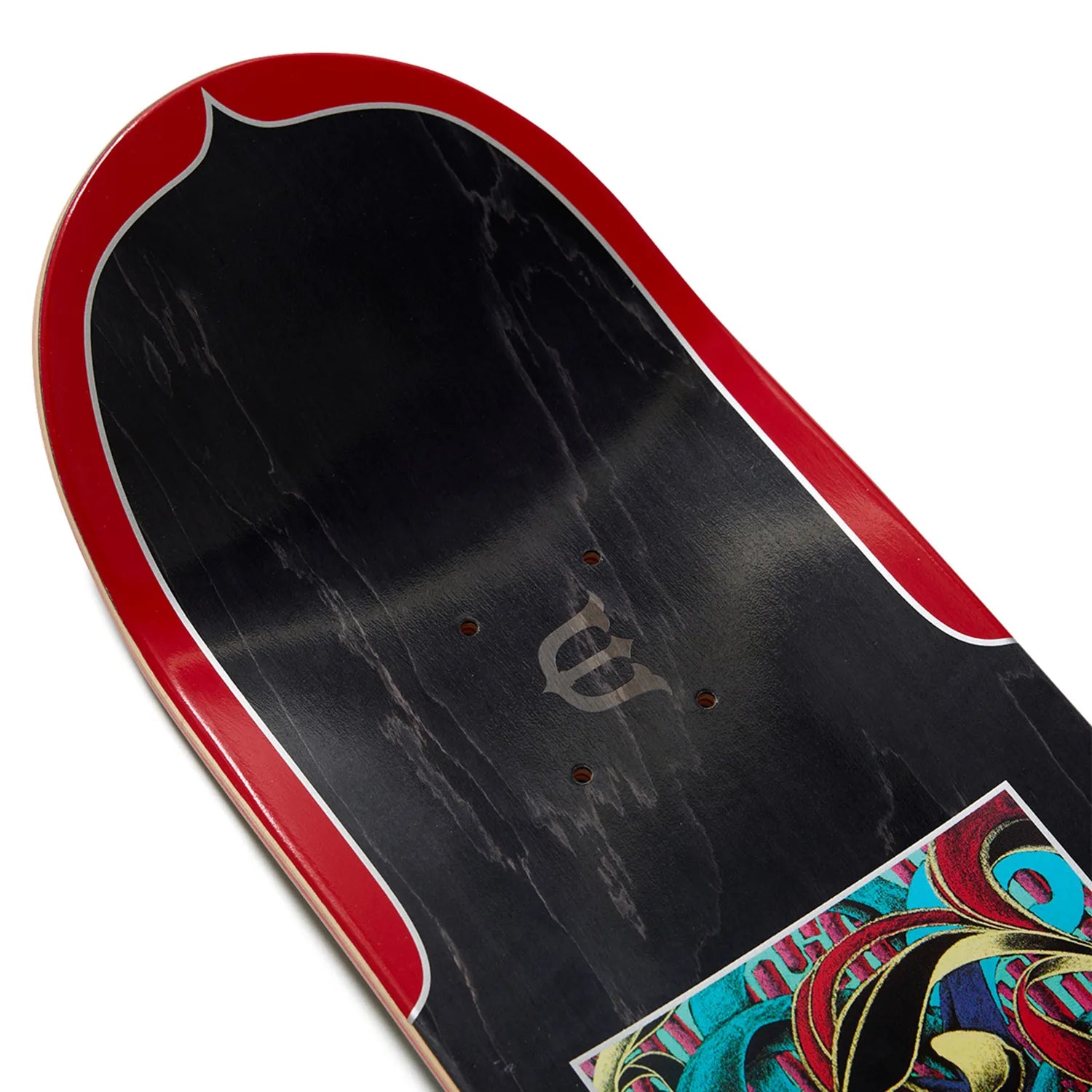 日本で最も人気のスケートブランド「EVISEN(ゑびせん)」のTEAMモデルのスケボー・スケートボードデッキ「HANA-BI / 8.125インチ」のデッキテープ面のノーズ側の写真