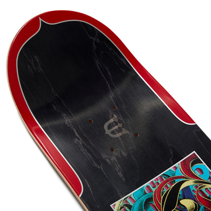 日本で最も人気のスケートブランド「EVISEN(ゑびせん)」のTEAMモデルのスケボー・スケートボードデッキ「HANA-BI / 8.125インチ」のデッキテープ面のノーズ側の写真