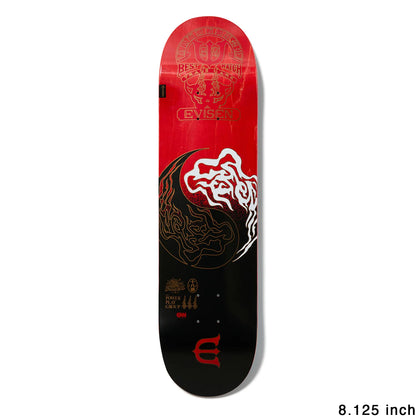日本で最も人気のスケートブランド「EVISEN(ゑびせん)」のTEAMモデルのスケボー・スケートボードデッキ「YIN-YANG FIRE / 8.125インチ」のボトム面メイングラフィックの写真