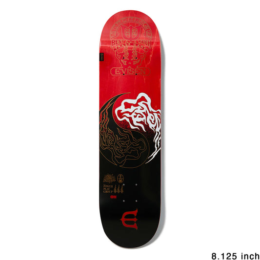 日本で最も人気のスケートブランド「EVISEN(ゑびせん)」のTEAMモデルのスケボー・スケートボードデッキ「YIN-YANG FIRE / 8.125インチ」のボトム面メイングラフィックの写真