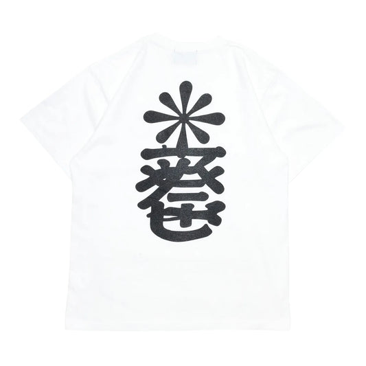 GORILLA TACOSのバックとフロント左胸にデザインがプリントされたTシャツ「New MOJI S/S TEE」のWHITEカラーの背面からの商品写真
