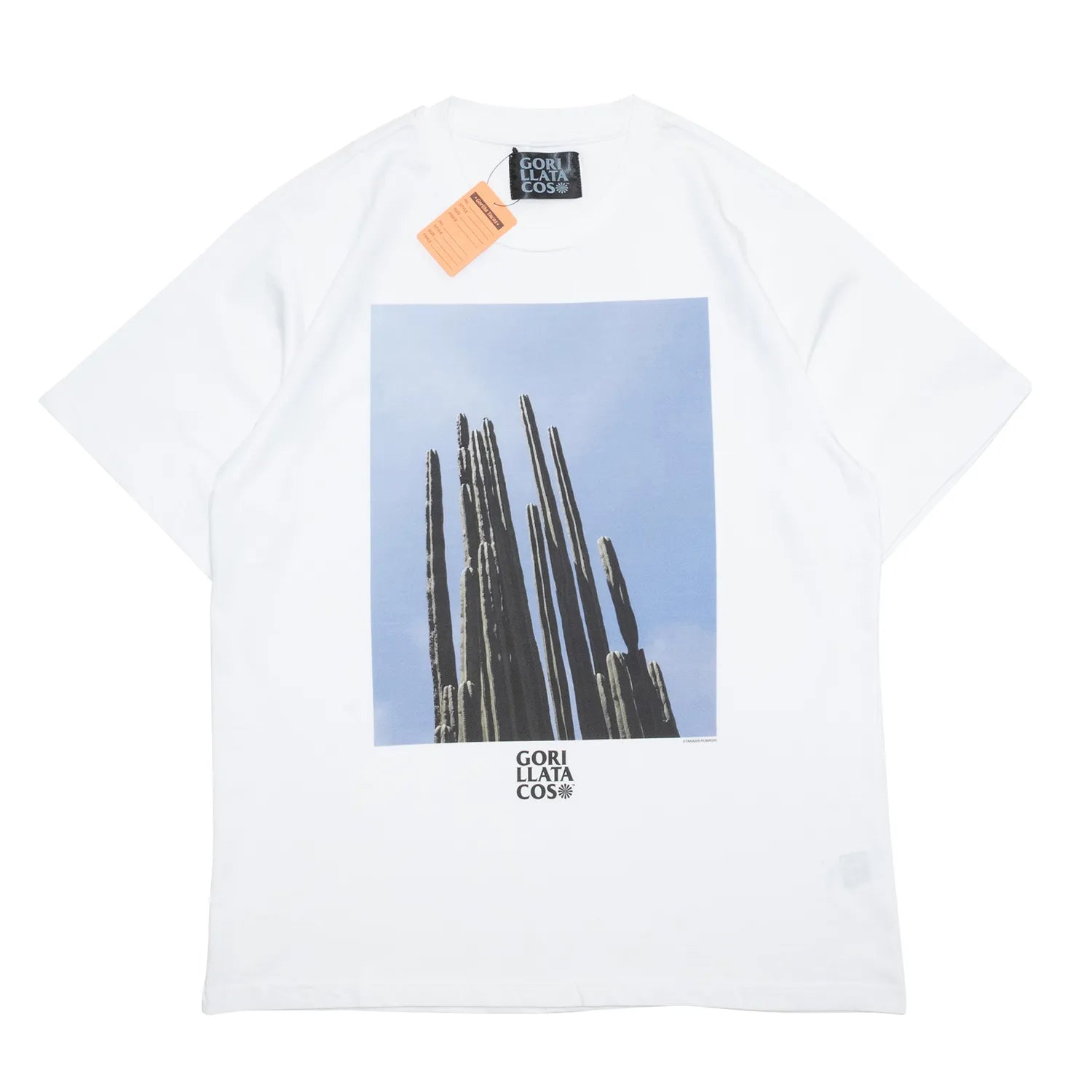 GDCを手がける熊谷隆志とGORILLA TACOSのコラボレーションモデルのTシャツ「GORILLA TACOS x TAKASHI KUMAGAI CACTUS TEE」のWHITEカラーの正面からの商品写真