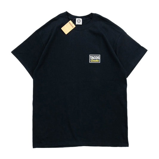 GORILLA TACOS(ゴリラタコス)のフロント左胸にデザインがプリントされたTシャツ「TACOS 2 TEE」のブラックカラーの商品写真