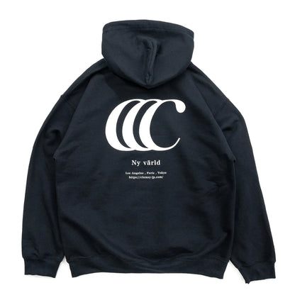 CLUMSY PICTURESを代表するパーカー「LIMITED CCC HOODY」のBLACKカラーの背面からの商品写真