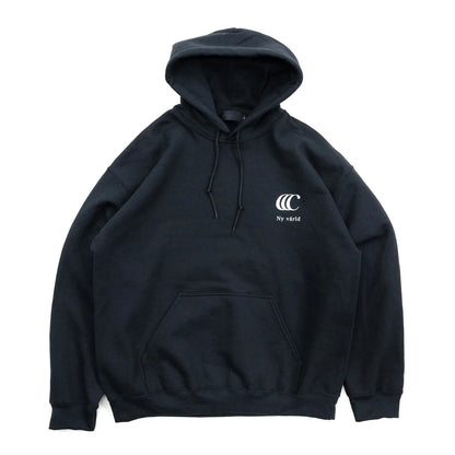 CLUMSY PICTURESを代表するパーカー「LIMITED CCC HOODY」のBLACKカラーの正面からの商品写真