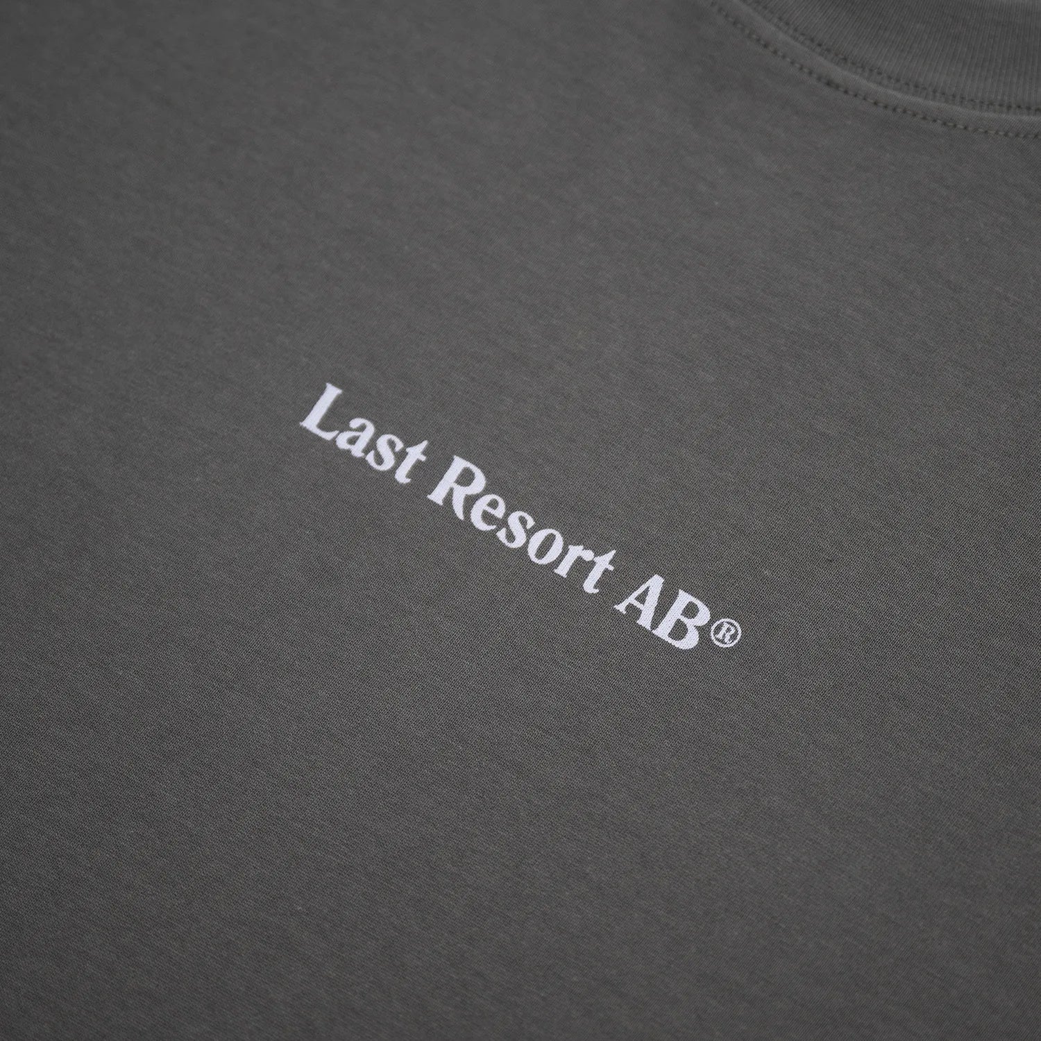 LAST RESORT AB(ラストリゾート)のロングスリーブTシャツ「LR LOGO L/S TEE」のASPHALTカラーの正面からのデザイン写真