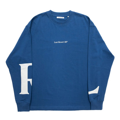 LAST RESORT AB(ラストリゾート)のロングスリーブTシャツ「LR LOGO L/S TEE」のMID BLUEカラーの正面からの商品写真