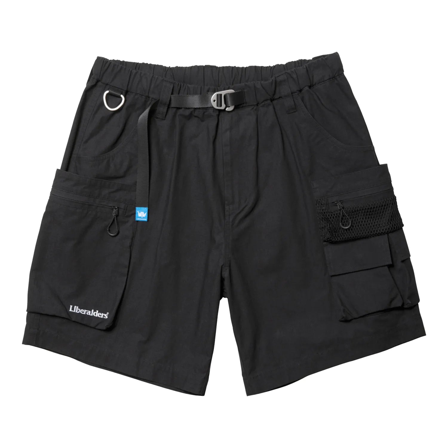Liberaiders(リベレイダース)の高機能ナイロンショーツ「CORDURA RIP UTILITY SHORTS」のBLACKカラーの正面からの商品写真