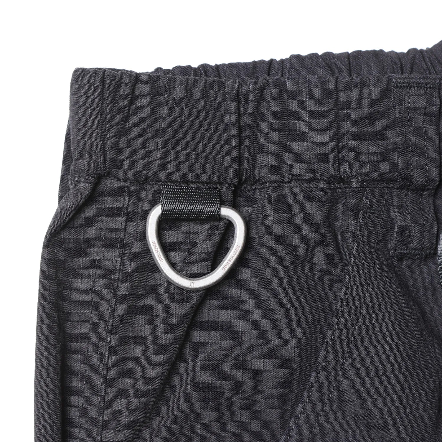 Liberaiders(リベレイダース)の高機能ナイロンショーツ「CORDURA RIP UTILITY SHORTS」のBLACKカラーのポケット部のメタルパーツの写真
