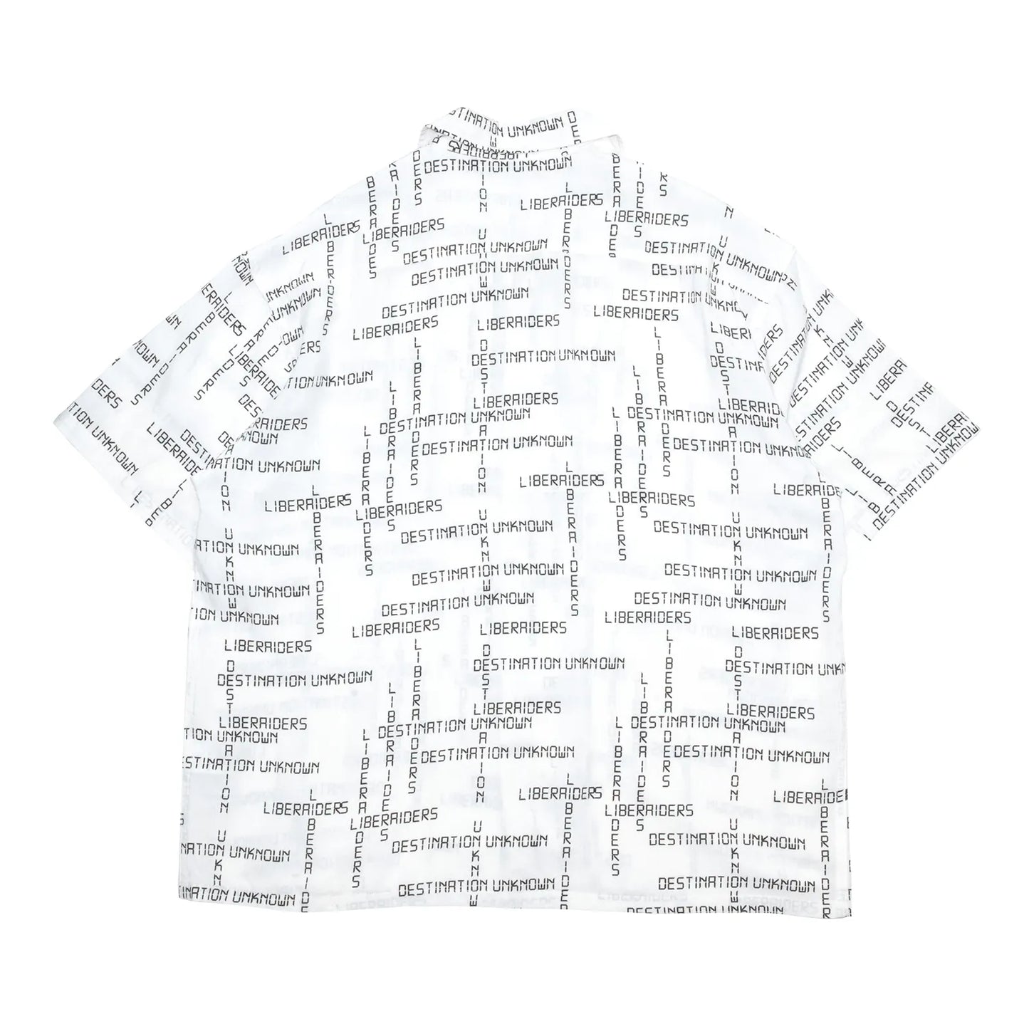 Liberaiders(リベレイダース)のレーヨン素材を使用した開襟シャツ「DIGITAL LOGO RAYON S/S SHIRT」の背面からの商品写真