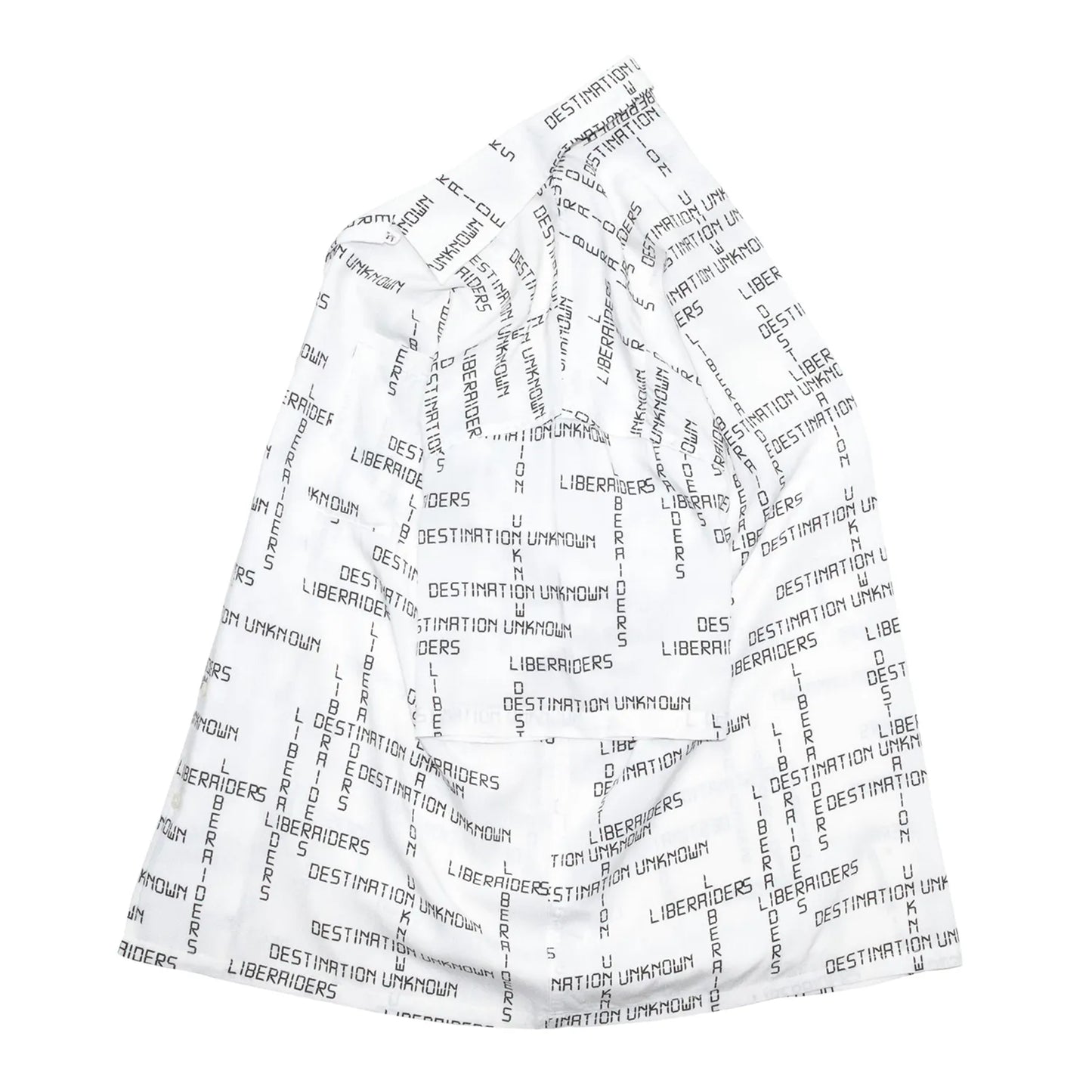 Liberaiders(リベレイダース)のレーヨン素材を使用した開襟シャツ「DIGITAL LOGO RAYON S/S SHIRT」の側面からの商品写真