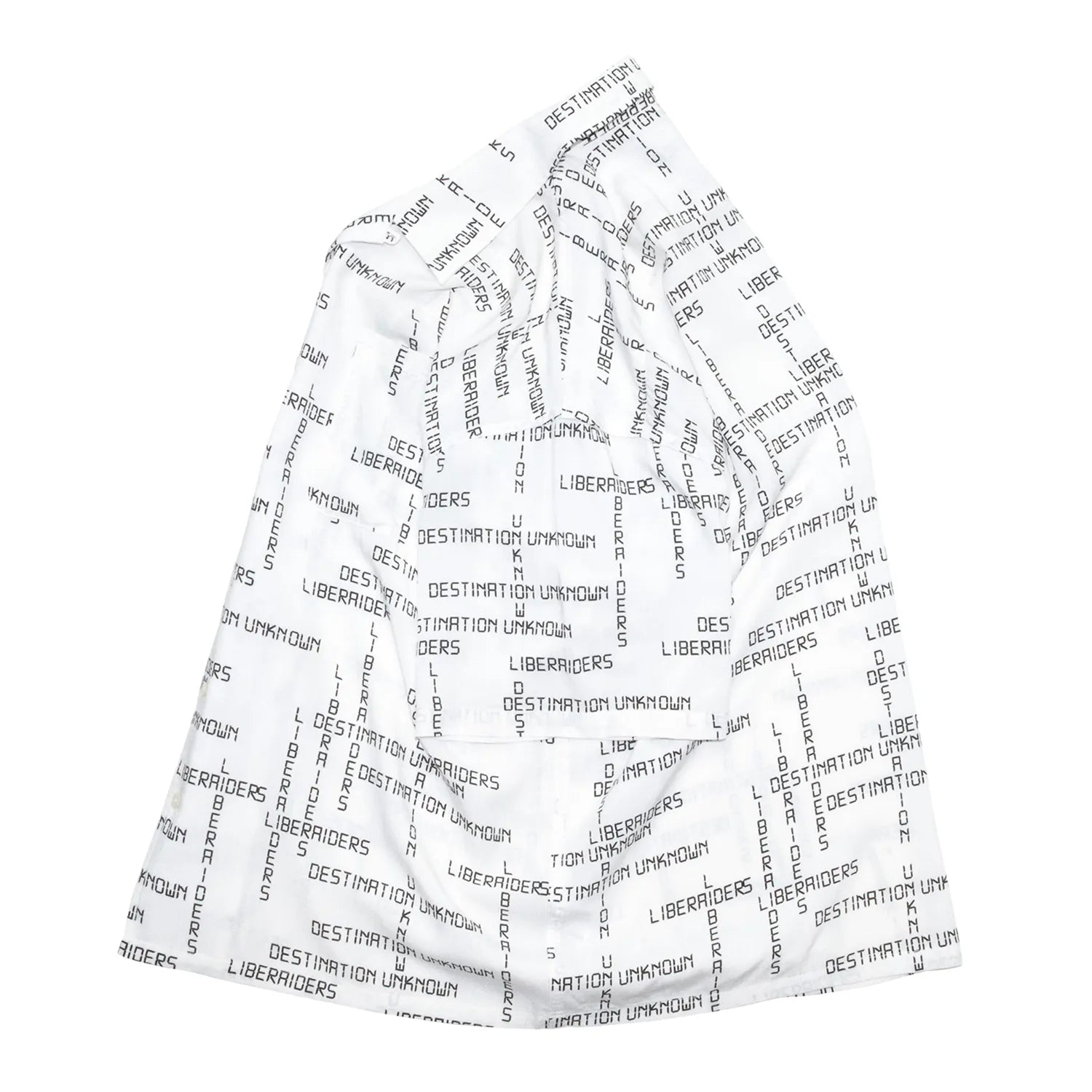 Liberaiders(リベレイダース)のレーヨン素材を使用した開襟シャツ「DIGITAL LOGO RAYON S/S SHIRT」の側面からの商品写真