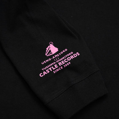 CASTLE RECORDS LOGO L/S TEE - BLACK/PINK