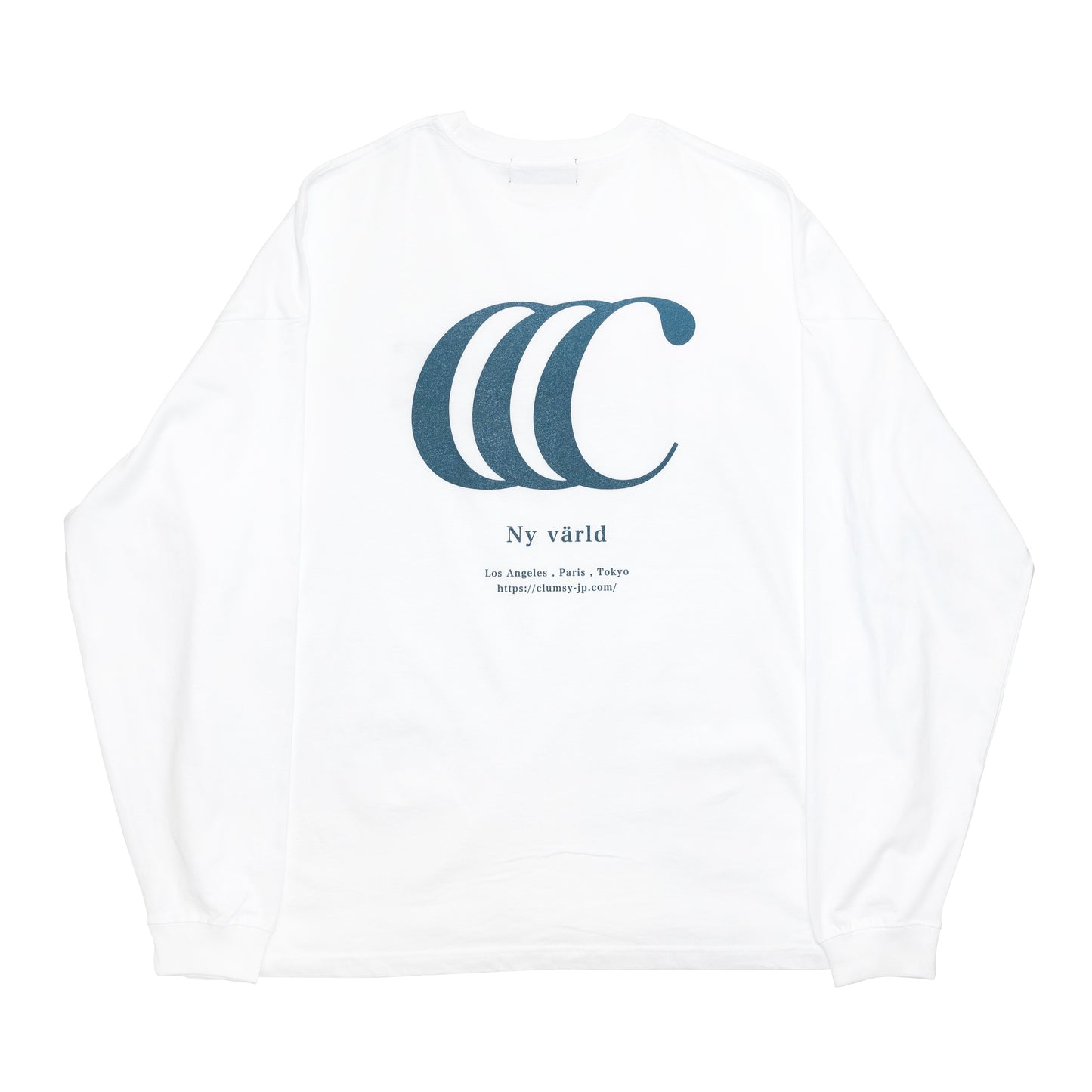 CLUMSY PICTURES LIMITED CCC L/S TEE - WHITE/ OLD BLUE