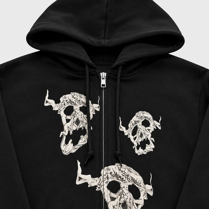 MAISON SHAKE JUNZI / NUDE SKULL ZIP HOODIE - BLACK