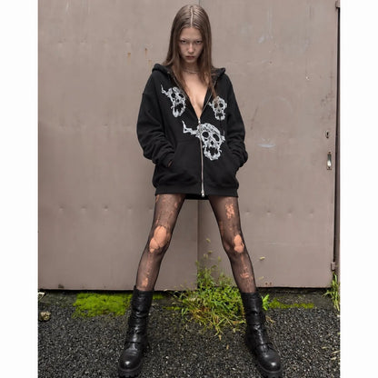 MAISON SHAKE JUNZI / NUDE SKULL ZIP HOODIE - BLACK