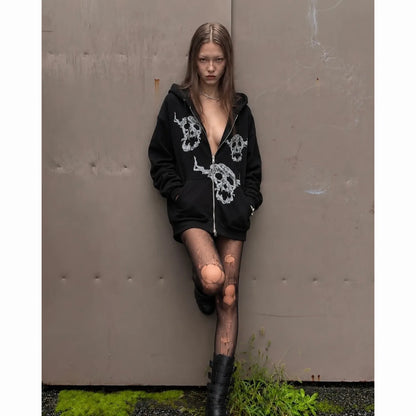 MAISON SHAKE JUNZI / NUDE SKULL ZIP HOODIE - BLACK