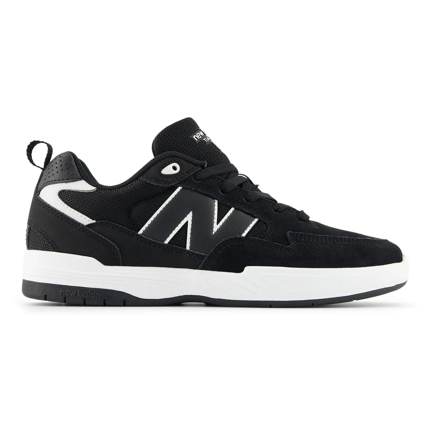 New Balance Numeric(ニューバランスヌメリック)の「TIAGO LEMOS」のシグネーチャーモデルのスケボー・スケートボードシューズ「NM808LBW」のBLACKカラーの右側面からの商品写真