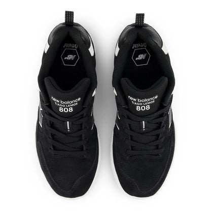 New Balance Numeric(ニューバランスヌメリック)の「TIAGO LEMOS」のシグネーチャーモデルのスケボー・スケートボードシューズ「NM808LBW」のBLACKカラーの真上からの商品写真