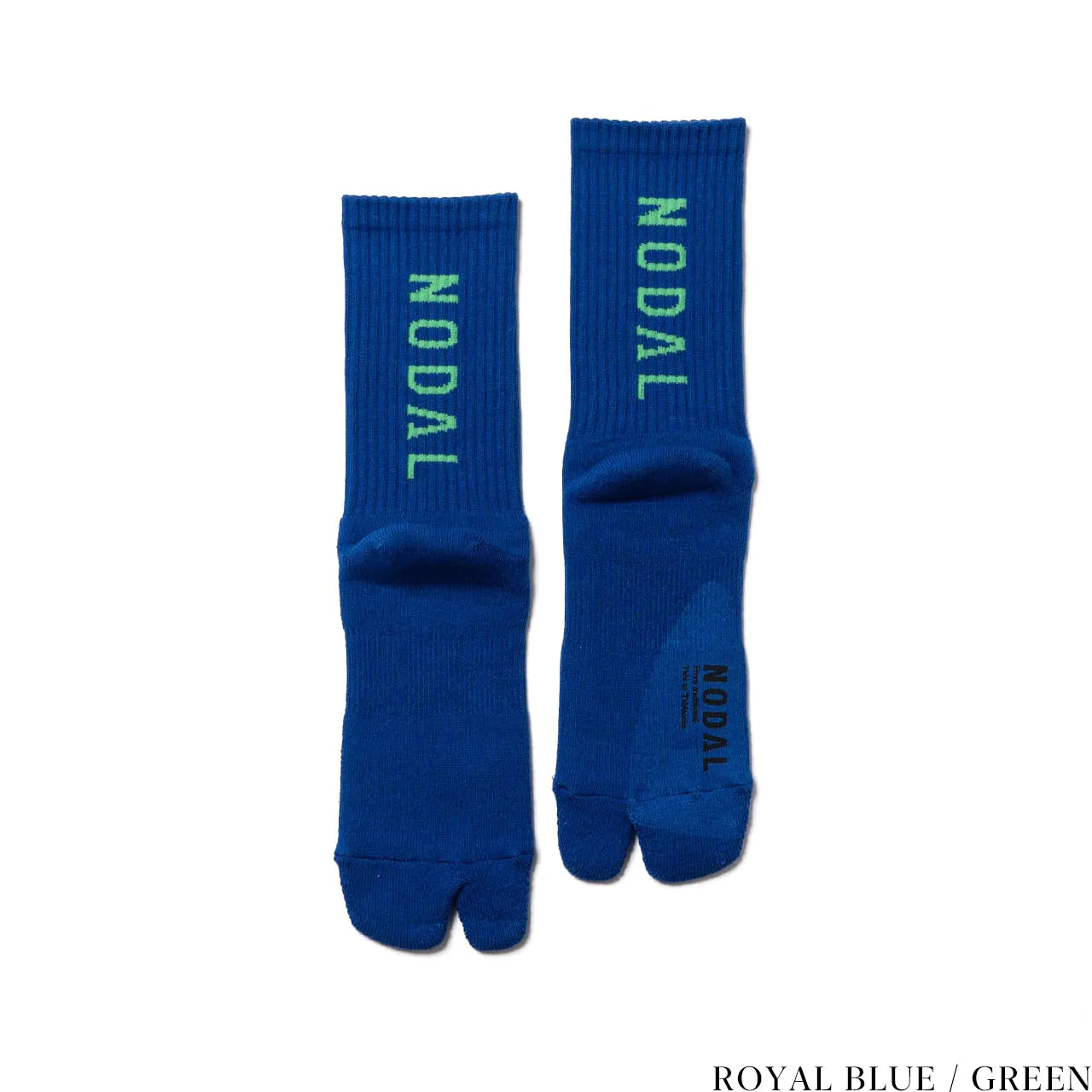 NODAL（ノーダル）ロゴを背面に配し存在感を放つソックス「LOGO SOCKS」のROYAL BLUE&GREENカラーの商品写真