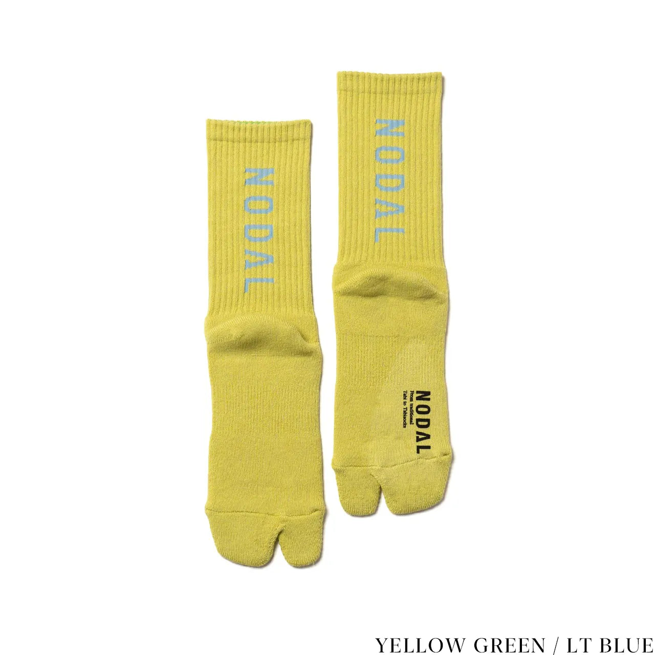 NODAL（ノーダル）ロゴを背面に配し存在感を放つソックス「LOGO SOCKS」のYELLOW GREEN&LT BLUEカラーの商品写真