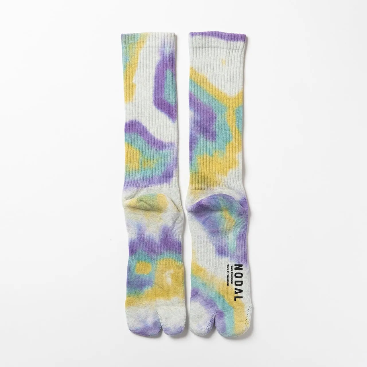 NODAL（ノーダル）のタイダイロングソックス「TIE DYE LONG SOCKS」のPURPLEカラーの背面からの商品写真