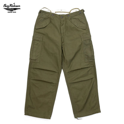 BUZZ RICKSON'Sの名作カーゴパンツ「M-1951 FIELD SHELL TROUSERS SHORT LENGTH - OLIVE DRAB（BR41962）」の正面からの商品写真