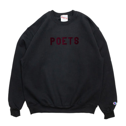 POETS OG FLOCKED CHAMPION CREW SWEAT - BLACK