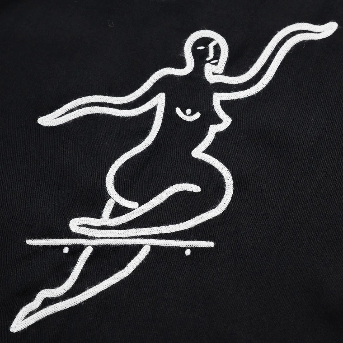 光沢を抑えたテンセル生地のPOLAR SKATECO(ポーラー)のボーリングシャツ「NCF BOWLING SHIRTS」のBLACKカラーの背面のデザイン写真