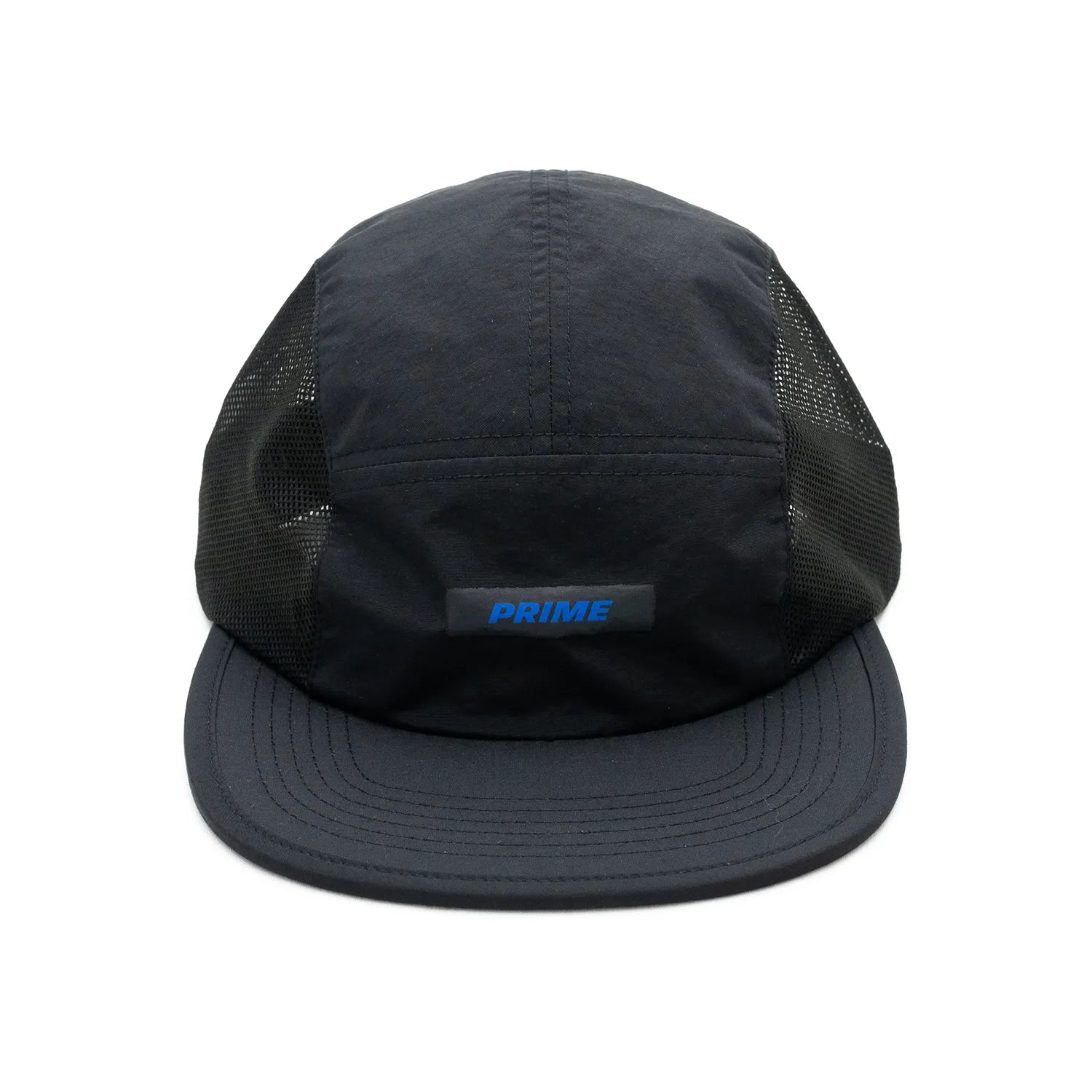 PRIMEのナイロンキャップ「BOX LOGO NYLON CAP」のBLACKカラーの正面からの商品写真