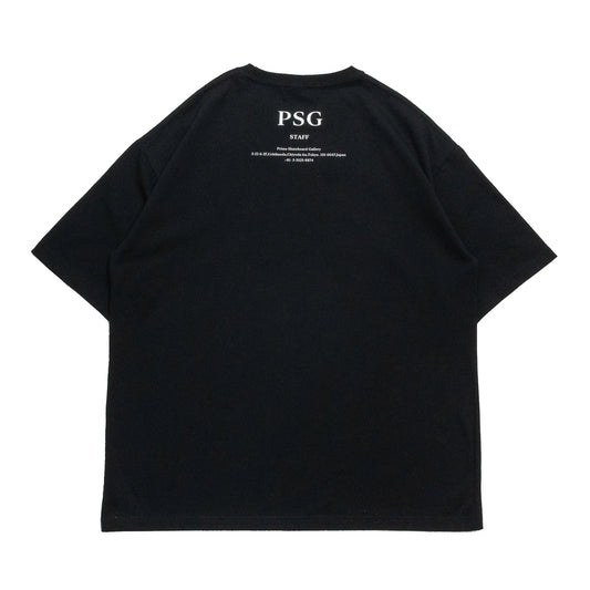 PrimeのスタッフTシャツ第三弾「PSG LOGO STAFF S/S TEE」のBLACKカラーの背面からの商品写真