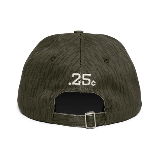 QUARTERSNACKS(クォータースナックス)の定番デザイン「ARCH」ロゴデザインの6パネルキャップ「ARCH CAP」のOLIVE RAINDROP(レインドロップカモフラージュ)柄の背面からの商品写真