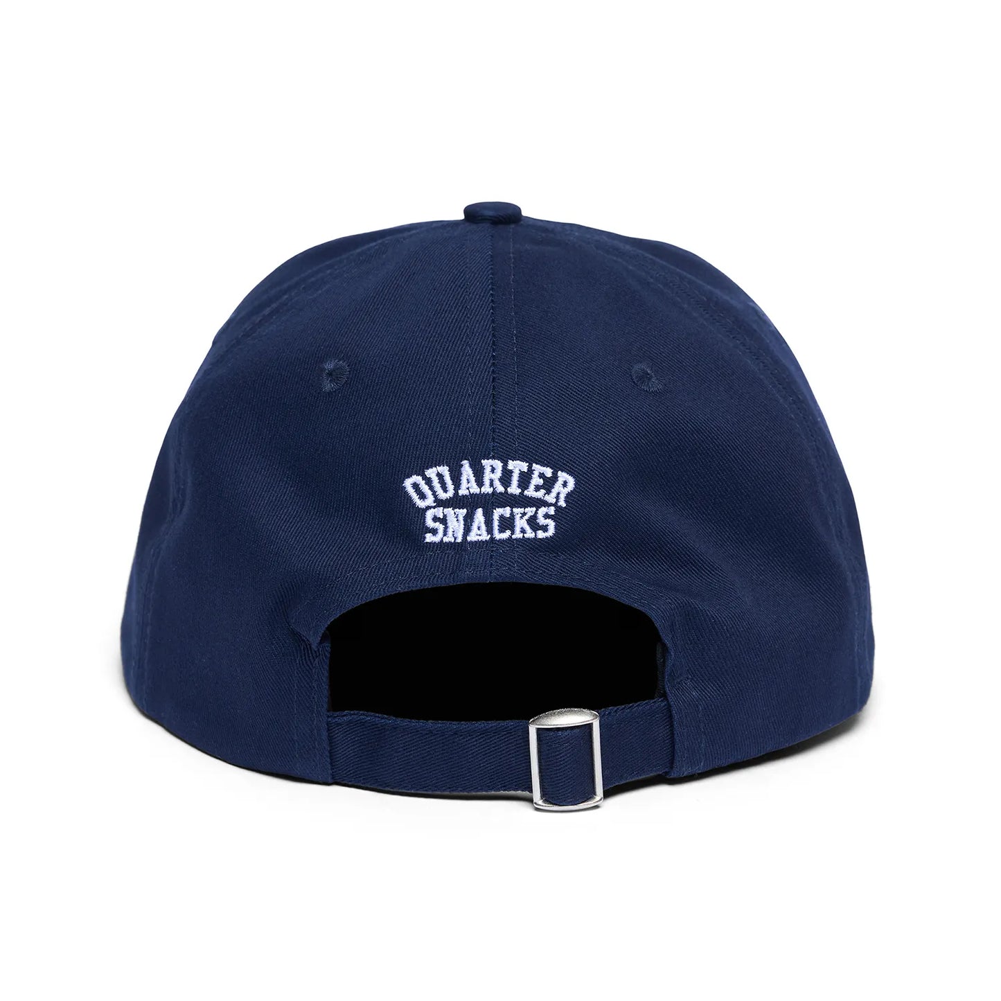 QUARTERSNACKS(クォータースナックス)の6パネルキャップ「NOSESLIDES CAP」のNAVYカラーの背面からの商品写真