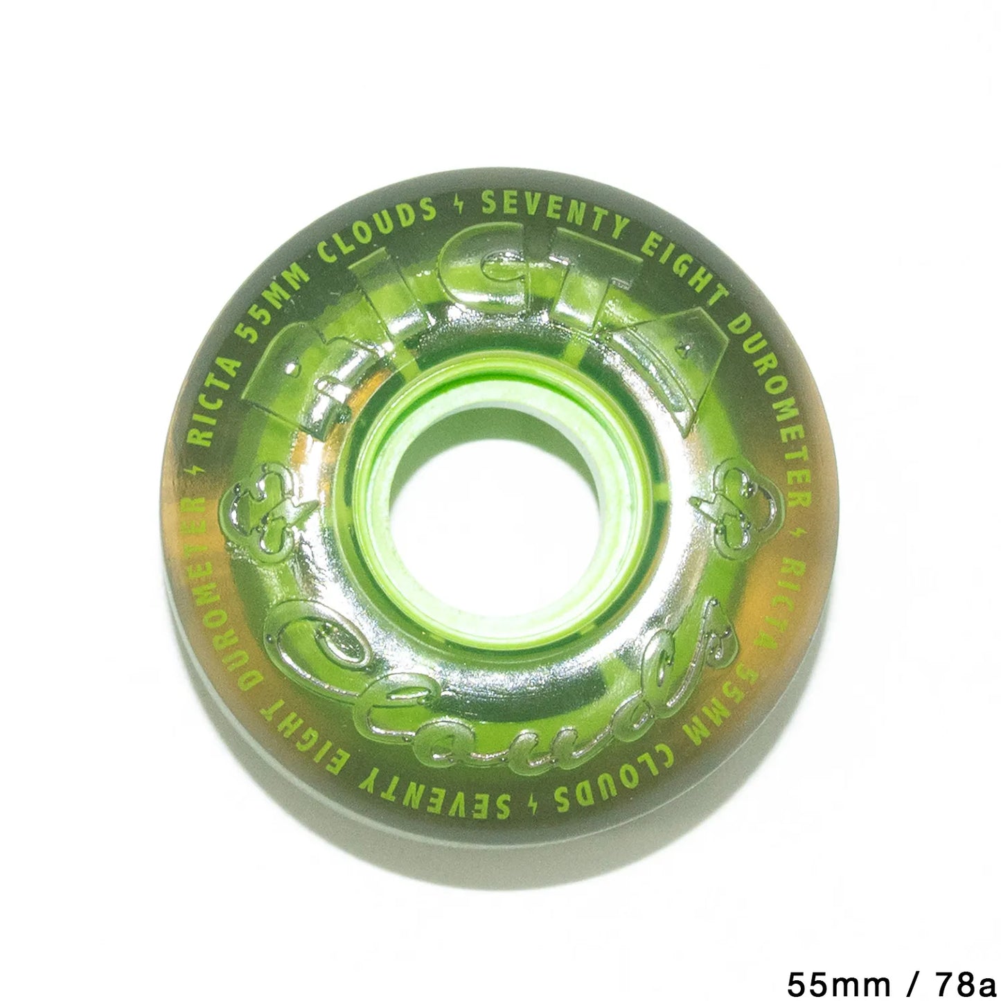 RICTA WHEELS(リクタウォール)のクルーザー・ソフトウィール「CLOUDS  - 55MM / 78A」の「TRANSPARENT BLACK GREENカラー」の側面からの商品写真