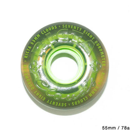 RICTA WHEELS(リクタウォール)のクルーザー・ソフトウィール「CLOUDS  - 55MM / 78A」の「TRANSPARENT BLACK GREENカラー」の側面からの商品写真