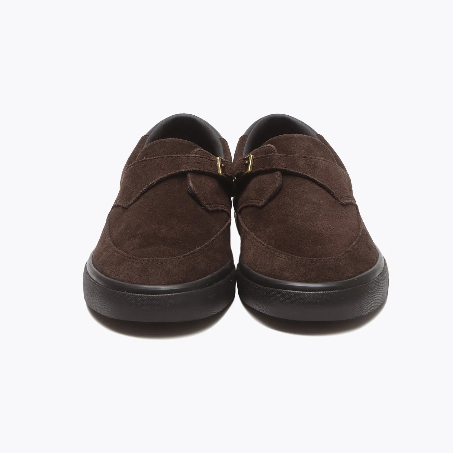 GRAVIS SKATEBOARDING(グラビススケートボーディング)のスエード素材のスケートボード・スケボーシューズ「REVERSE MONK STRAP」のBROWN/BLACKの正面からの商品写真