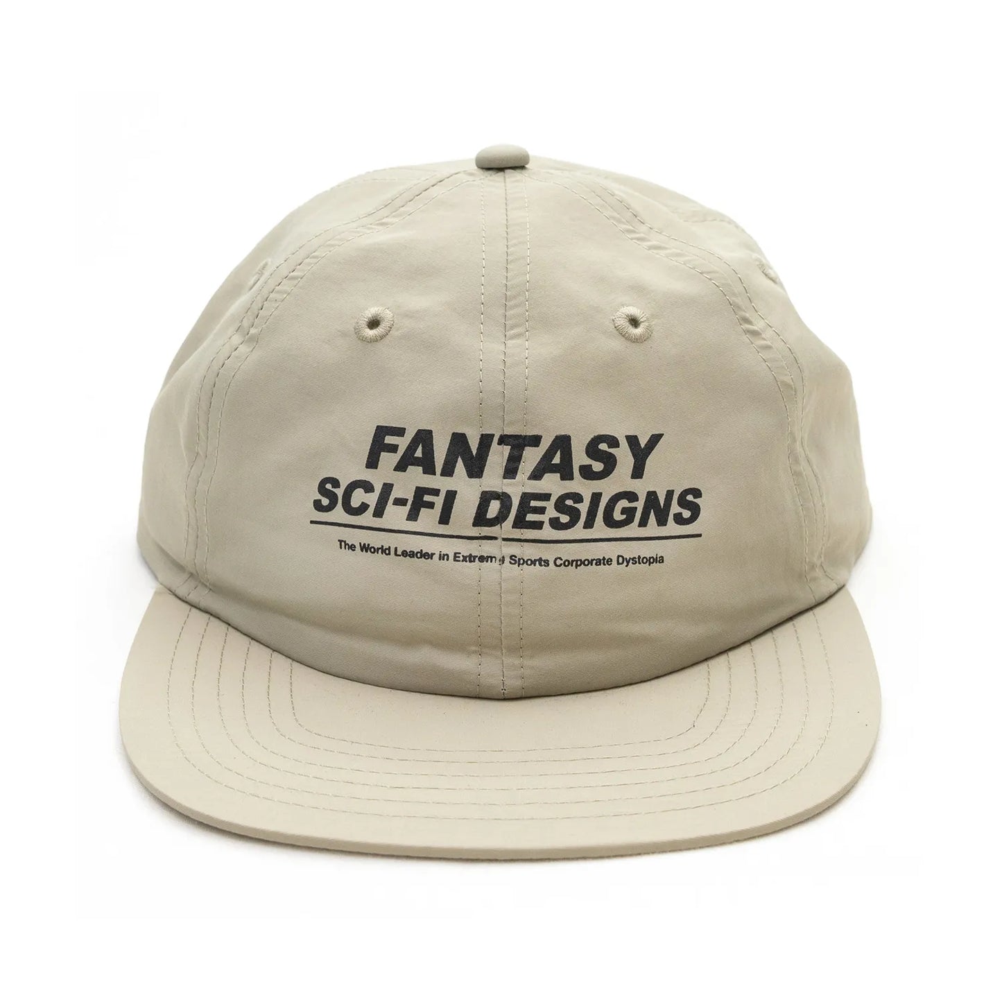 SCI-FI FANTASYのフロントにデザインがプリントされたナイロン製キャップ「EXTREME DESIGN HAT」のTANカラーの正面からの商品写真