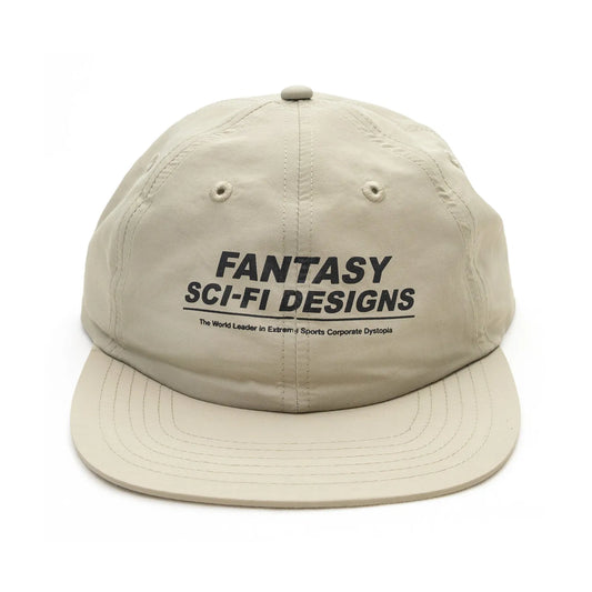SCI-FI FANTASYのフロントにデザインがプリントされたナイロン製キャップ「EXTREME DESIGN HAT」のTANカラーの正面からの商品写真