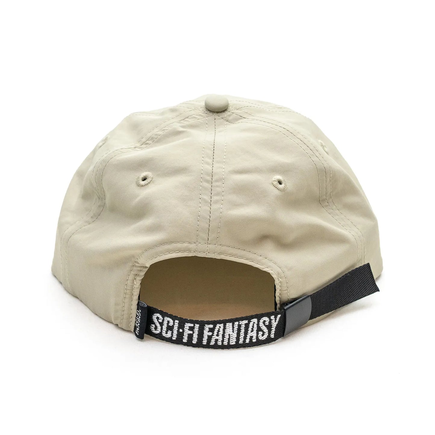 SCI-FI FANTASYのフロントにデザインがプリントされたナイロン製キャップ「EXTREME DESIGN HAT」のTANカラーの背面からの商品写真