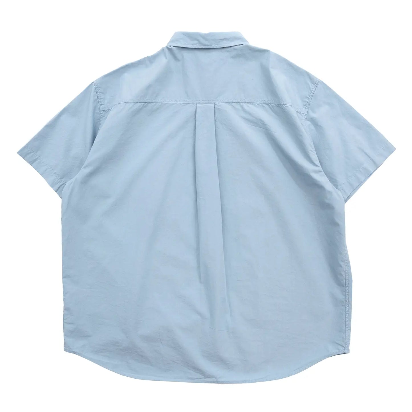 POLAR SKATE CO(ポーラー)のワイドなシルエットのコットン半袖シャツ「MITCH SHIRT」の爽やかな「DOVE BLUE」カラーの背面からの商品写真