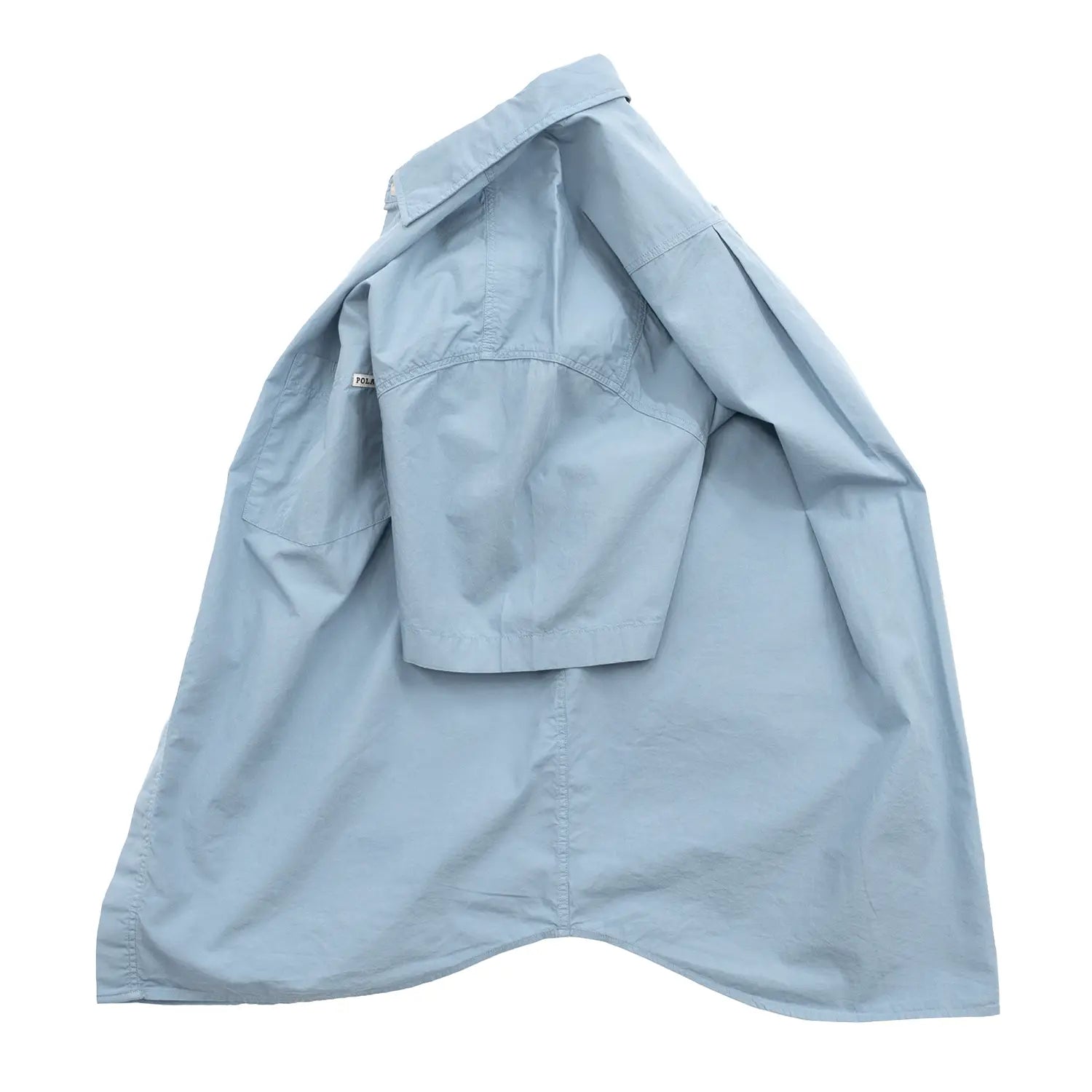 POLAR SKATE CO(ポーラー)のワイドなシルエットのコットン半袖シャツ「MITCH SHIRT」の爽やかな「DOVE BLUE」カラーの側面からの商品写真