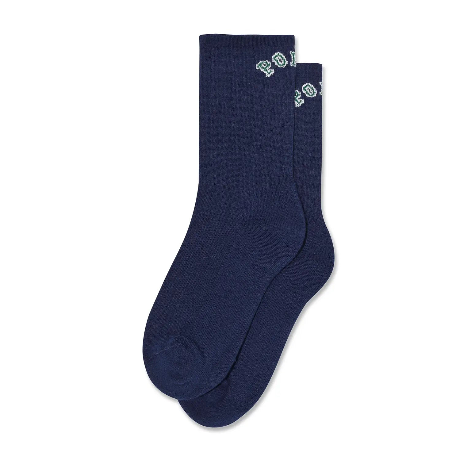 POLAR SKATE CO(ポーラー)の靴下・ソックス「COLLEGE LOGO LARGE RIB SOCKS」のBLUEカラーの2足並べた商品写真