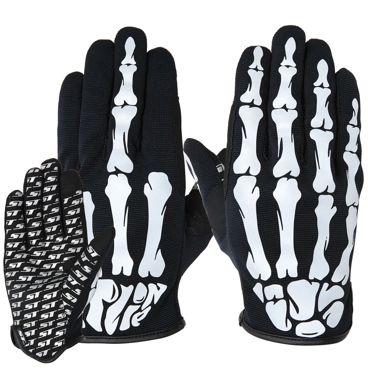 リフレクタープリントで「BONE」デザインが施された「ST LINE」の着脱が簡単でアクティブに動くユーザーに最適な「E-CLASS」の左右の甲側のBONEデザインとひら側のグリップ商品写真