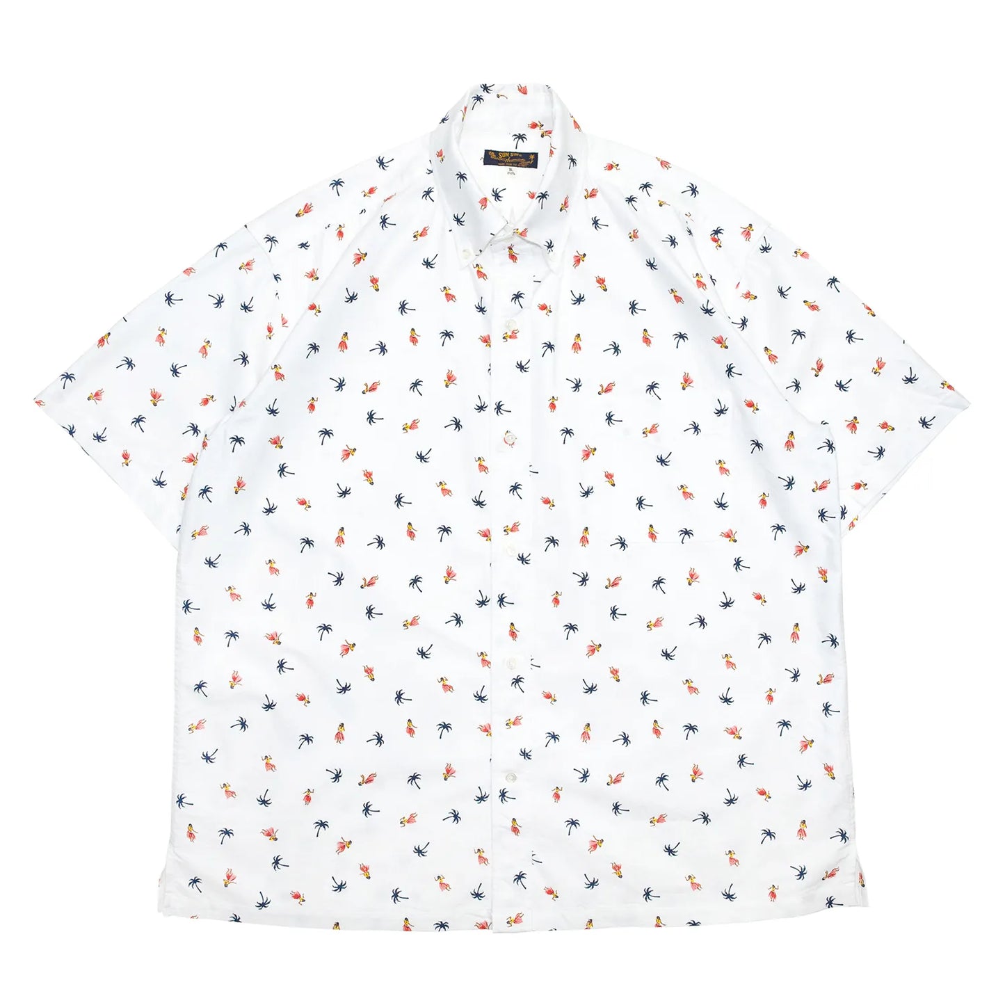 1960年代のクラシックなボタンダウンシャツをベース作られたSUN SURFの半袖シャツ「COTTON OXFORD B.D. SHIRT “HULA DANCER”」のOFF WHITEカラーの正面からの商品写真