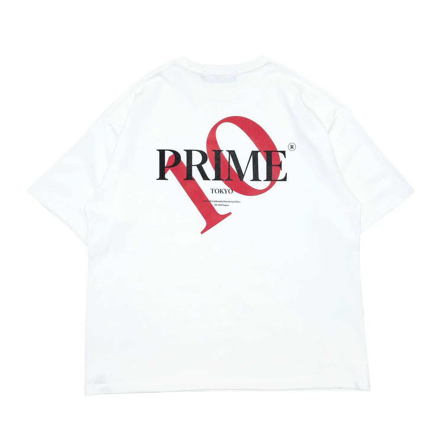 Prime 10周年記念の限定モデルのTシャツ「ANNIV.」のWHITEカラーの背面からの商品写真