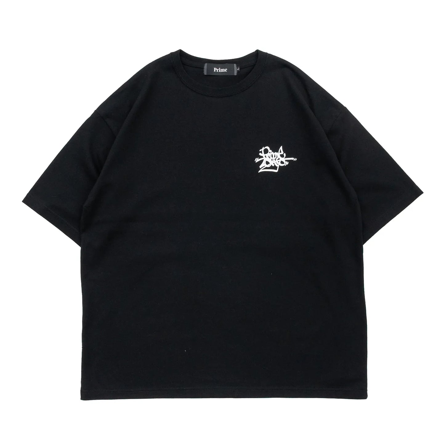 Prime 10周年記念の限定モデルのTシャツ「TAGGING LOGO」のBLACKカラーの正面からの商品写真