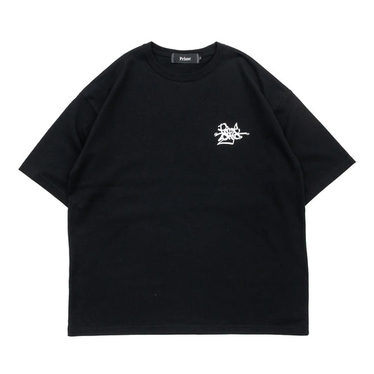 Prime 10周年記念の限定モデルのTシャツ「TAGGING LOGO」のBLACKカラーの正面からの商品写真